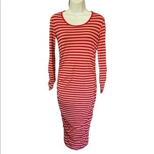 Isabella Oliver red and gray striped long sleeve midi maternity dress size 4